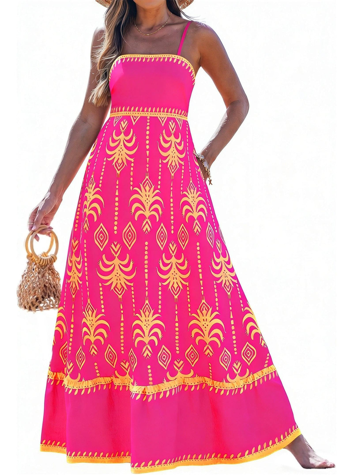 popvil Women Summer Maxi Dress 2026 Spaghetti Strap Long Beach Dress Boho A-Line Flowy Casual Sleeveless Sun Dress