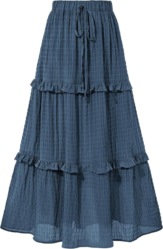 BTFBM Women's Long Summer Skirt 2026 Elegant High Waist Cocktail Party Wedding Guest Dress Flared A-Line Midi Skirts