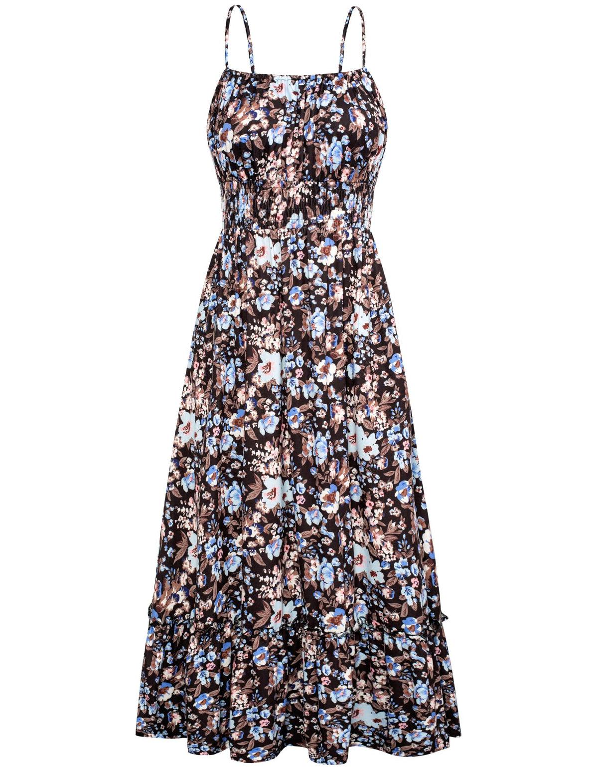 GRACE KARIN Summer Dresses for Women 2026 Vacation,Smocked Floral Maxi Dress,Boho Beach Sundress with Pocket Fashion Clothing