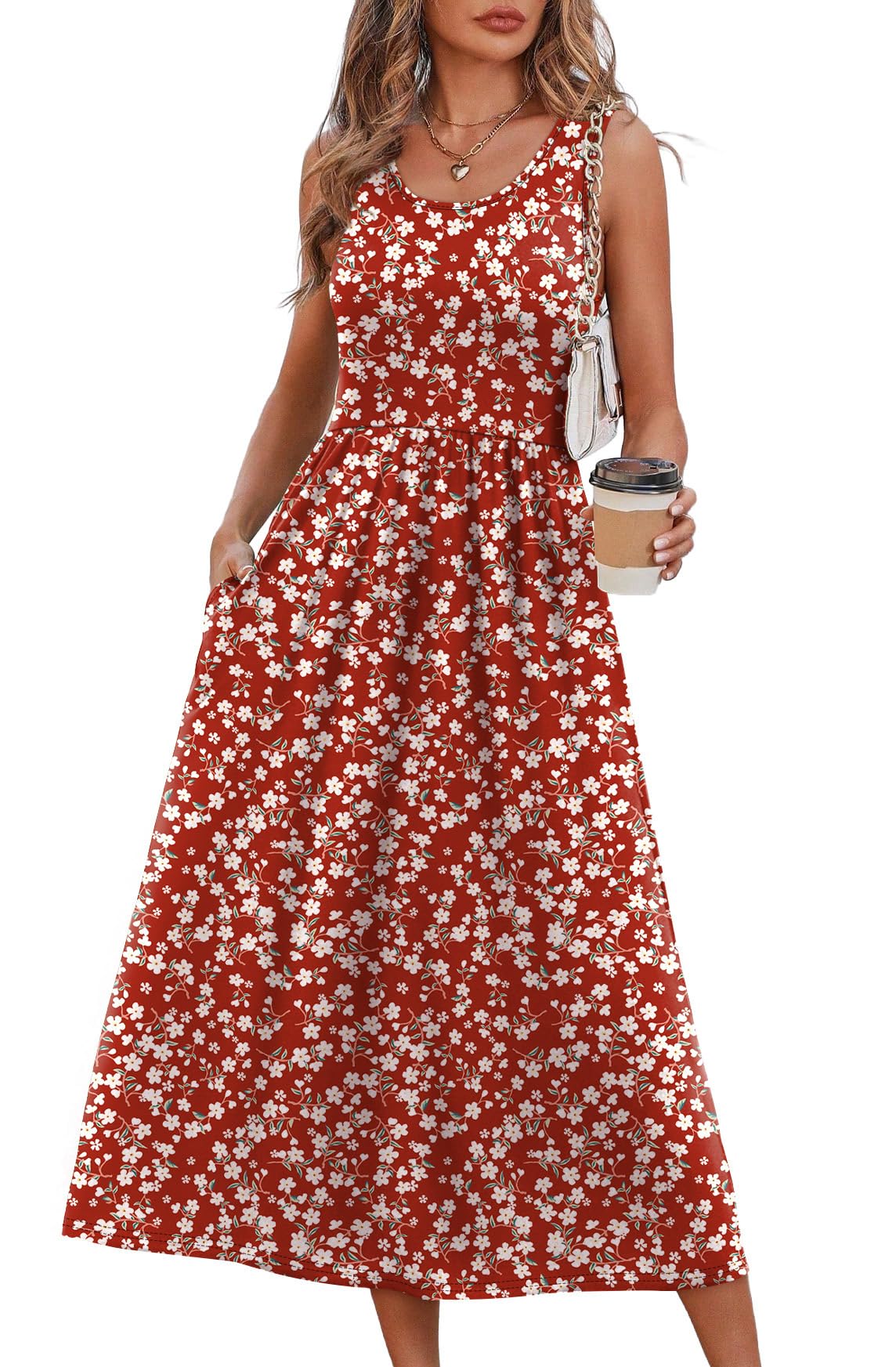 WIHOLL Summer Dresses for Women Flowy Casual Midi Dress Beach Vacation Sundresses with Pockets