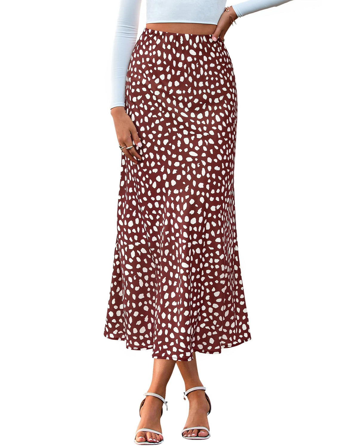 BTFBM Satin Skirts for Women Trendy Spring Summer 2026 High Waisted Leopard Print Cocktail Wedding Long Silk Midi Skirt