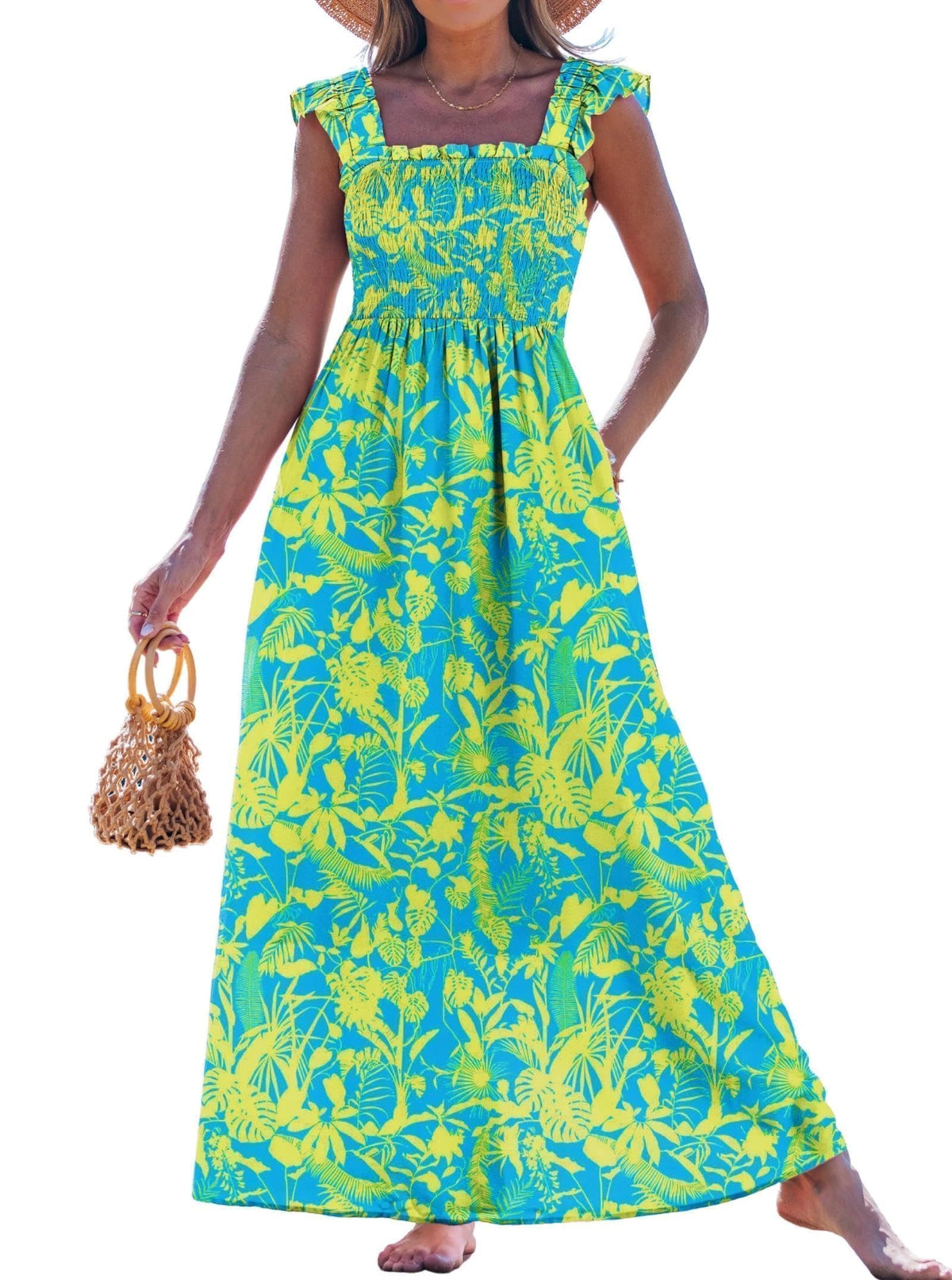 popvil Women Summer Maxi Dress 2026 Spaghetti Strap Long Beach Dress Boho A-Line Flowy Casual Sleeveless Sun Dress