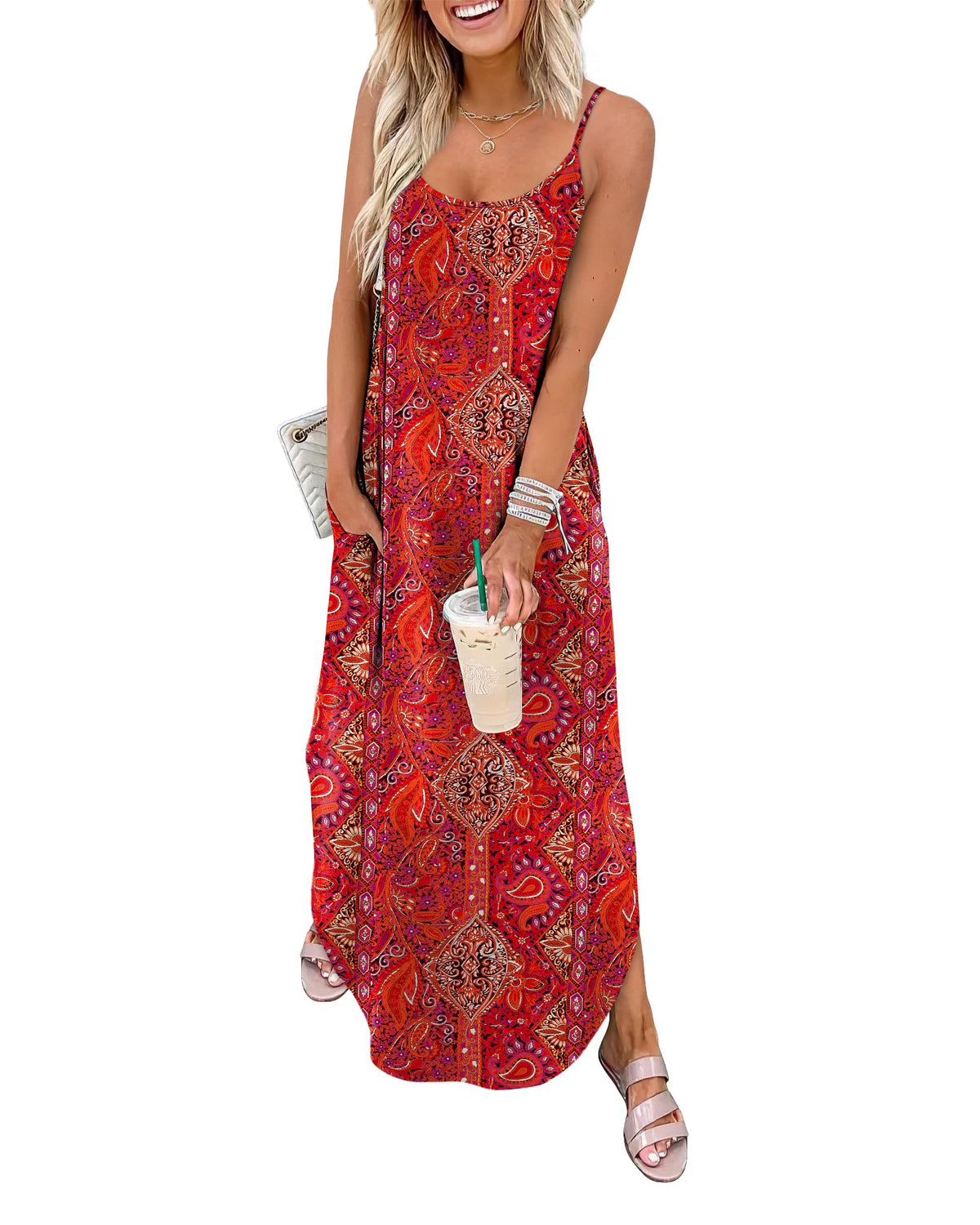 WIHOLL Women's Maxi Dresses for Women Casual Long Summer Sun Dresses 2026 Spaghetti Strap Hawaiian Vacation Outfits for Women