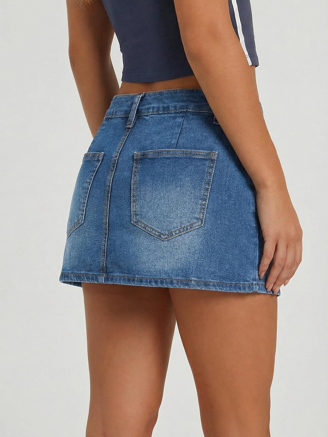 EMMIOL Denim Mini Skirt for Women - Mid Waisted Stretch Side Zipper Skort Y2k Casual Jean Skirts with Shorts Underneath