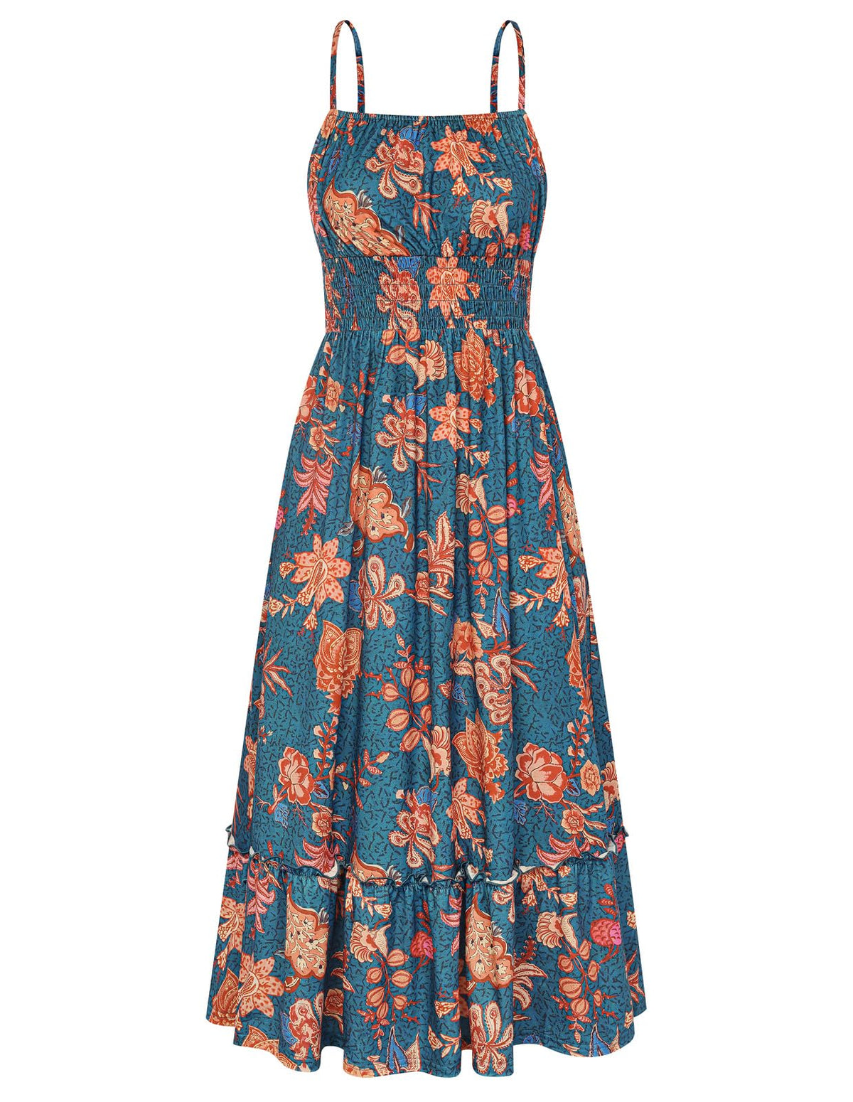 GRACE KARIN Summer Dresses for Women 2026 Vacation,Smocked Floral Maxi Dress,Boho Beach Sundress with Pocket Fashion Clothing