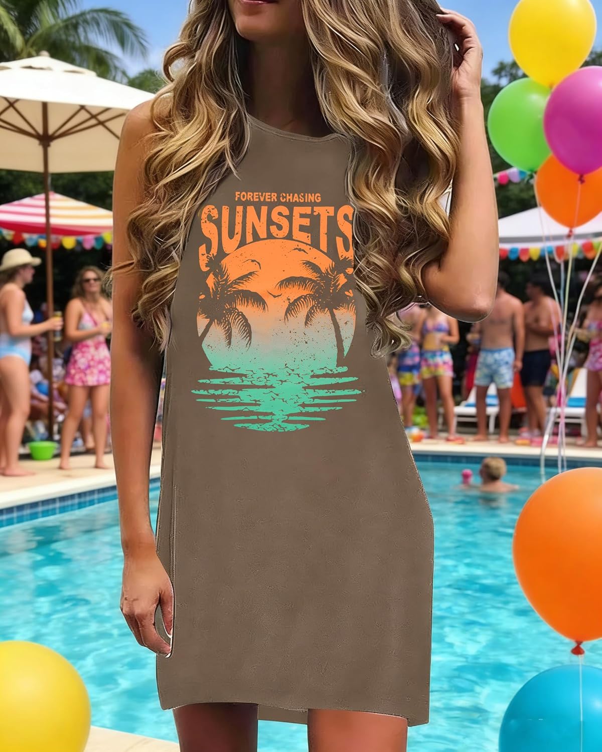 Summer Sundress for Women Beach Tank Dress Sleeveless Graphic T Dress Short Casual Sun Dresses Beach Cover Up