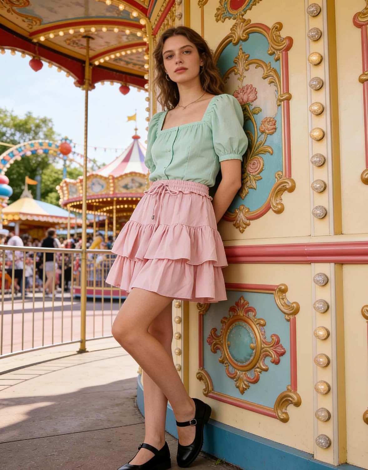 Hanpceirs Mini Skirts for Women Boho Ruffled Athletic Tennis Skorts Casual High Waist A-Line Short Skirt