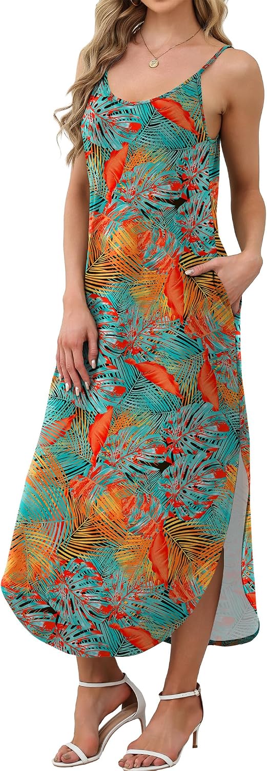 WIHOLL Women's Maxi Dresses for Women Casual Long Summer Sun Dresses 2026 Spaghetti Strap Hawaiian Vacation Outfits for Women