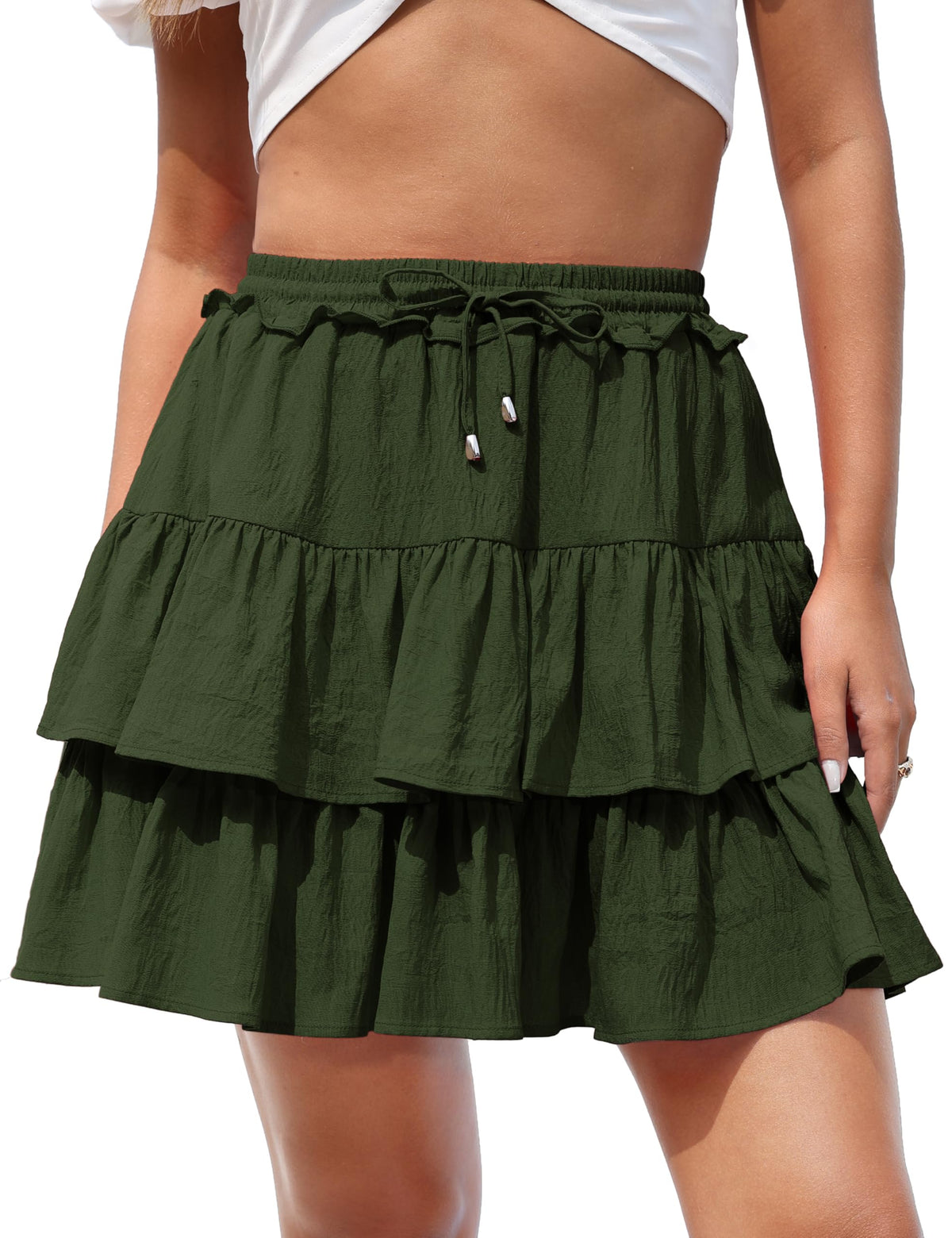Hanpceirs Mini Skirts for Women Boho Ruffled Athletic Tennis Skorts Casual High Waist A-Line Short Skirt