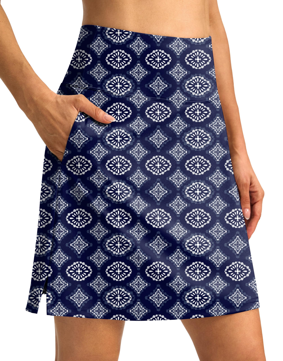 SANTINY 18" Skorts for Women 3 Pockets High Waist Long Athletic Tennis Skirt Golf Skort for Casual Summer Travel