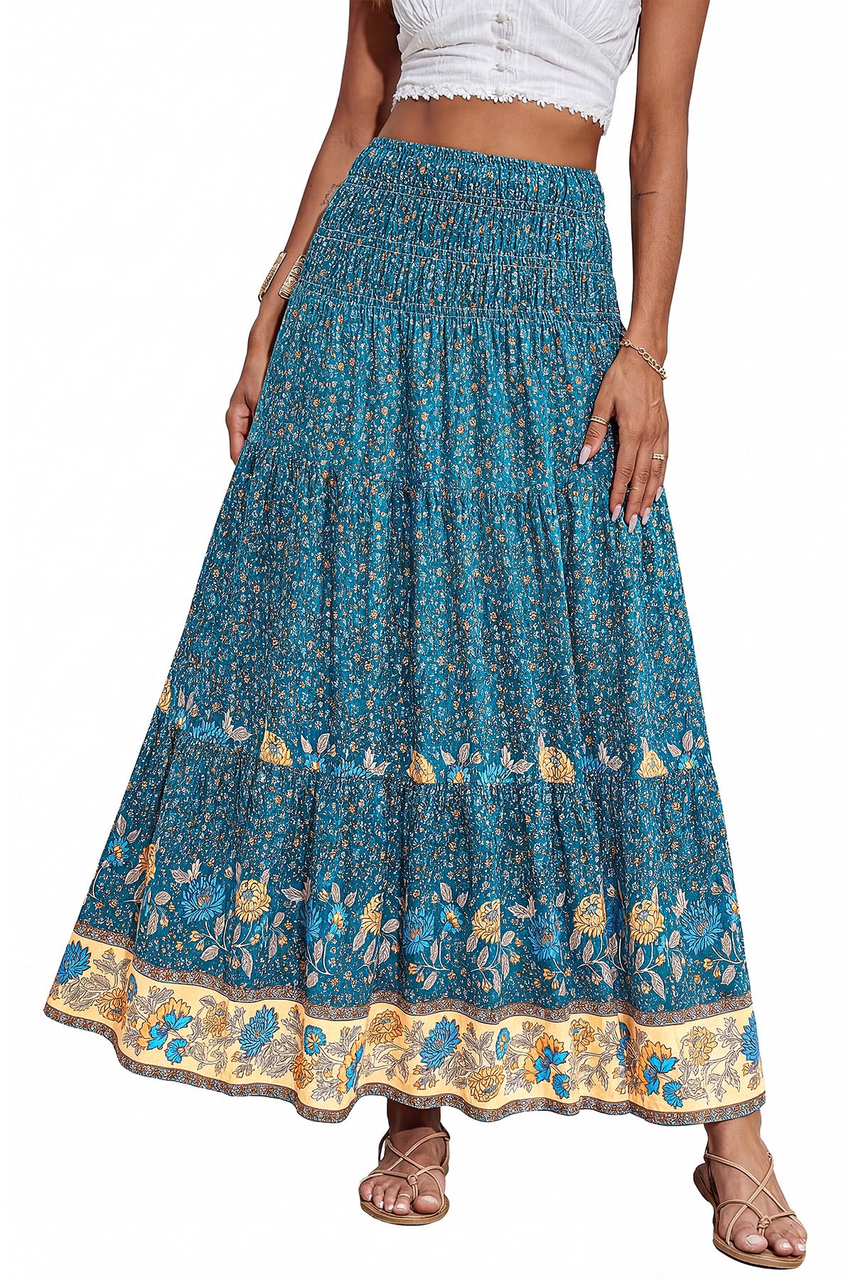 CFLONGE Summer Maxi Skirts for Women 2026 Fashion Boho Long Skirt Trendy Floral High Waist A Line Beach Skirt Vacation Outfit