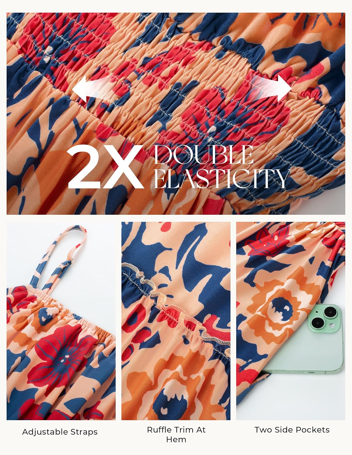 GRACE KARIN Summer Dresses for Women 2026 Vacation,Smocked Floral Maxi Dress,Boho Beach Sundress with Pocket Fashion Clothing