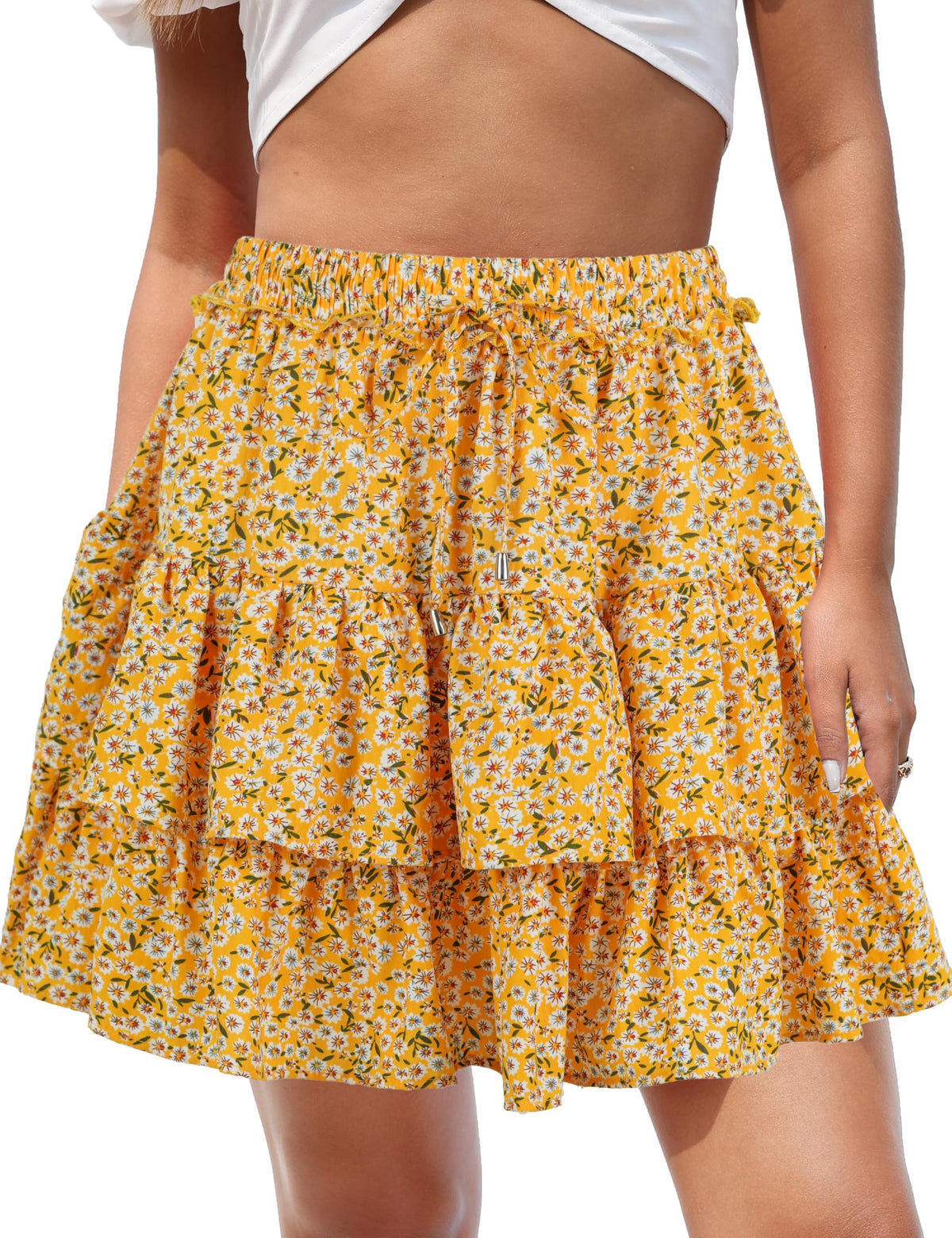 Hanpceirs Mini Skirts for Women Boho Ruffled Athletic Tennis Skorts Casual High Waist A-Line Short Skirt