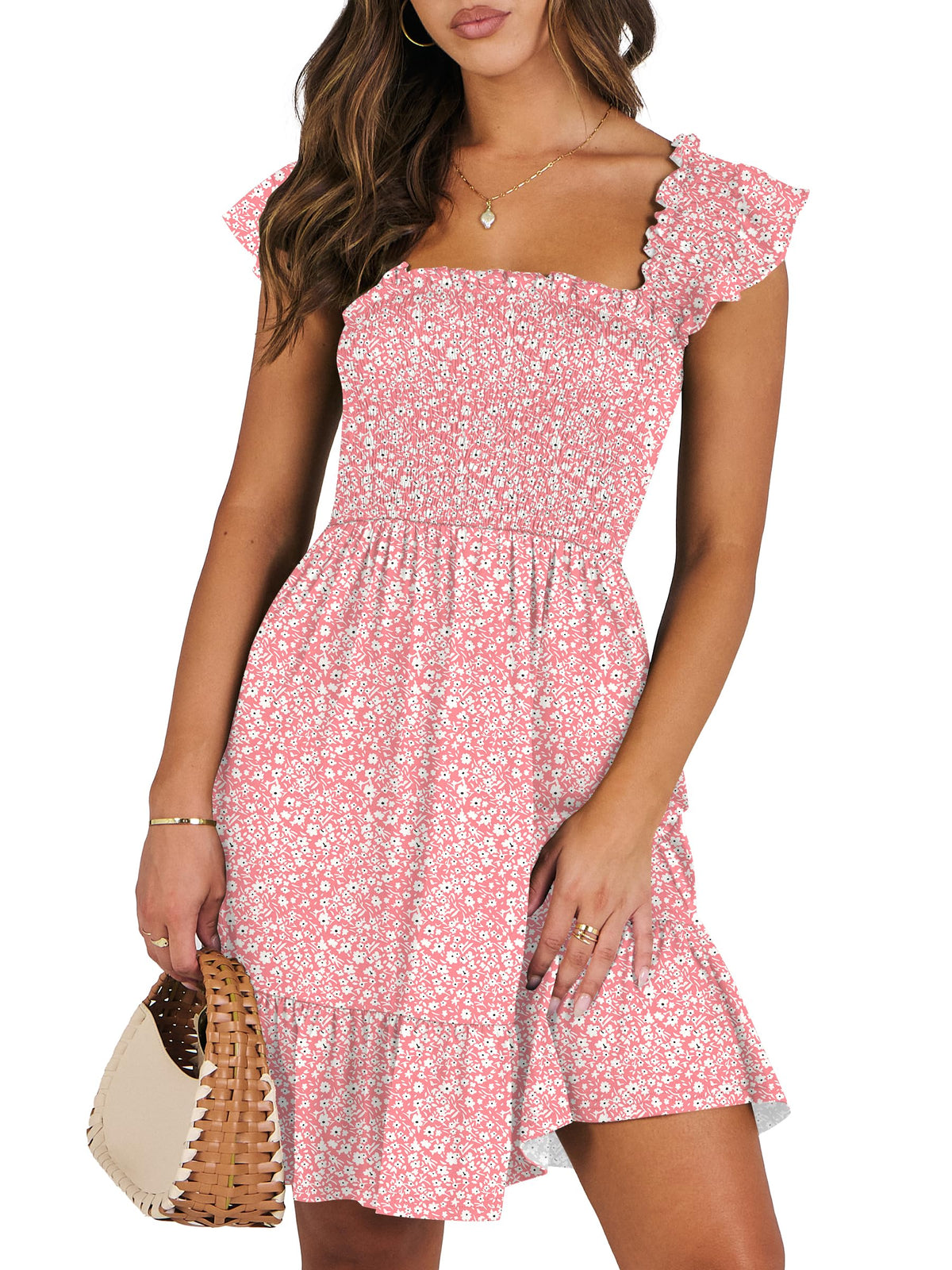 ANRABESS Women's Summer Casual Sleeveless Square Neck Dress 2026 Smocked Ruffle Backless Boho Beach Cute Teen Short Sundress
