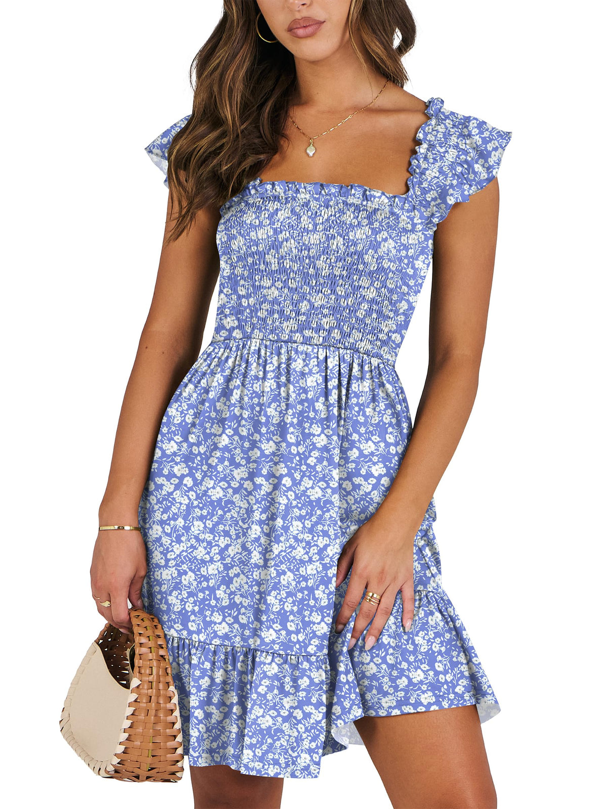 ANRABESS Women's Summer Casual Sleeveless Square Neck Dress 2026 Smocked Ruffle Backless Boho Beach Cute Teen Short Sundress