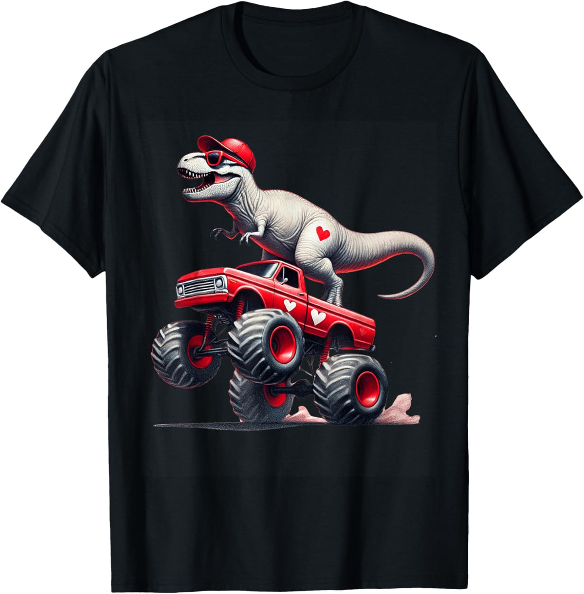 Valentines Day T Rex Riding Monster Truck Funny Toddler Boys