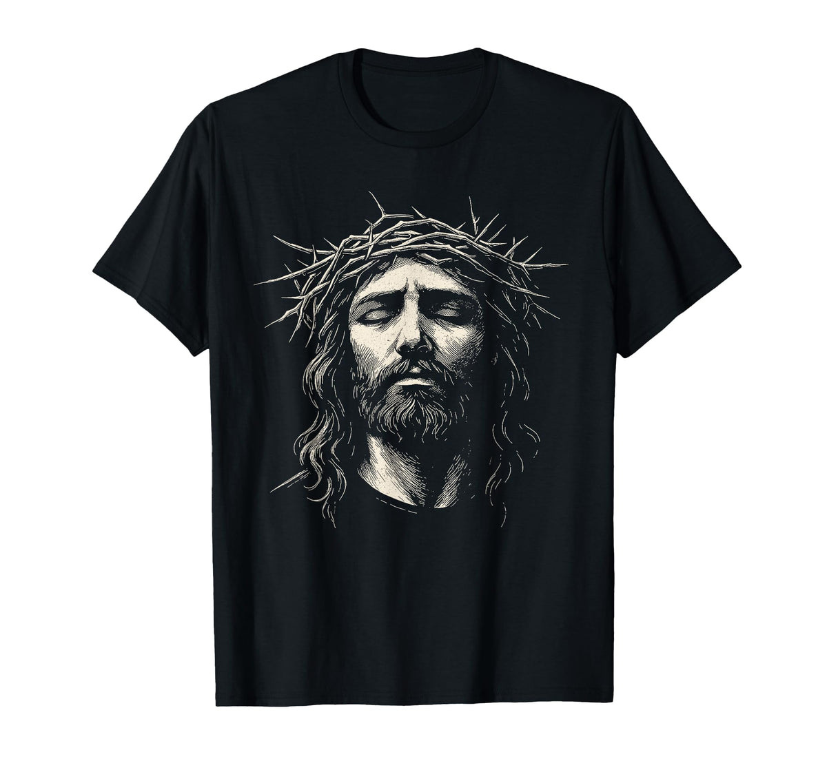 Retro Jesus Christ Face with Crown of Thorns God Bible T-Shirt