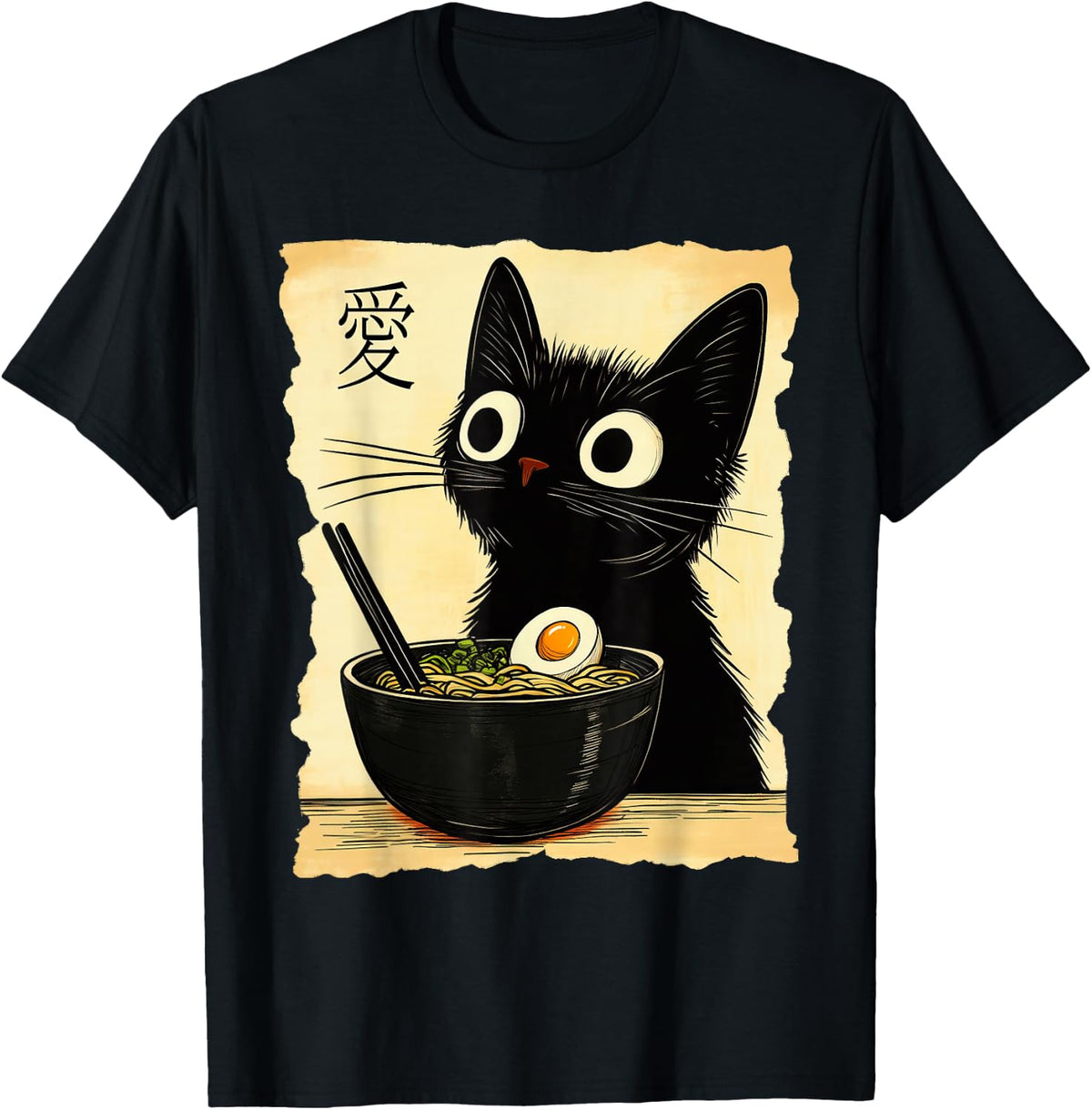 Funny Cat Ramen Graphic Tee Japanese Kawaii Anime Cat T-Shirt